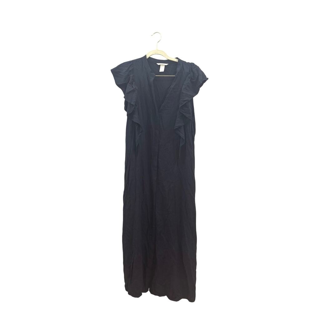 H&M Black Ruffle-Trim V-Neck Maxi Dress